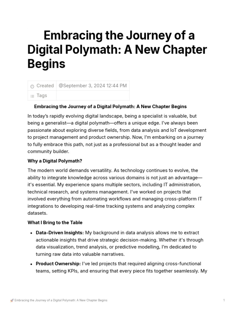 Embracing The Journey of A Digital Polymath A New Chapter Begins | PDF
