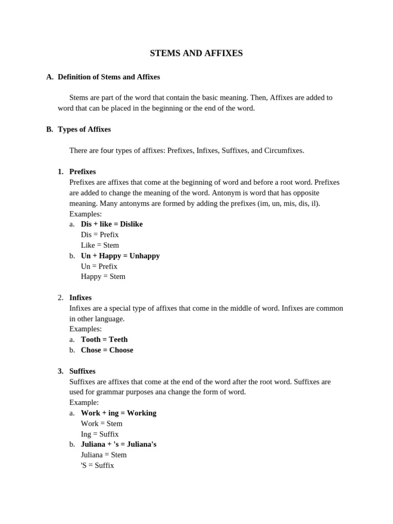 Stems and Affixes | PDF