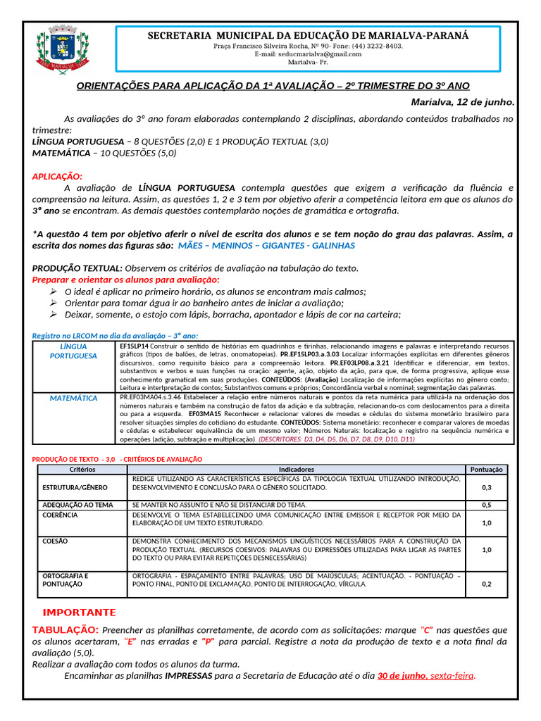 Avaliação Matematica - 3 Ano - 2 Trimestre PDF | PDF