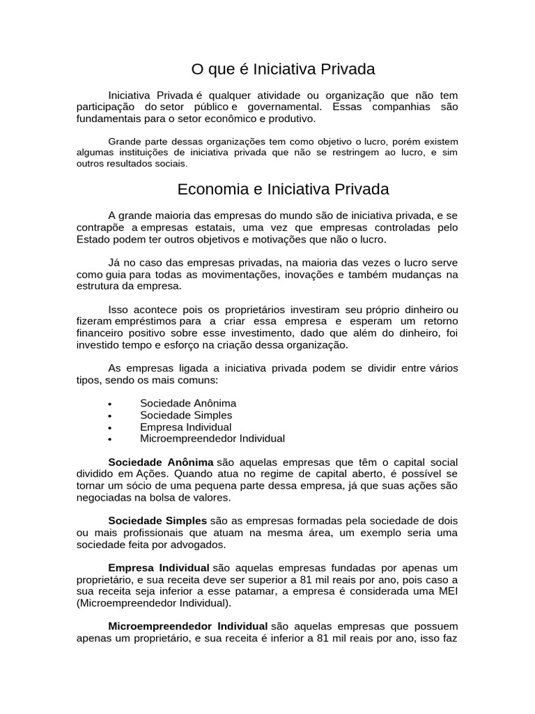O Que É Iniciativa Privada | PDF