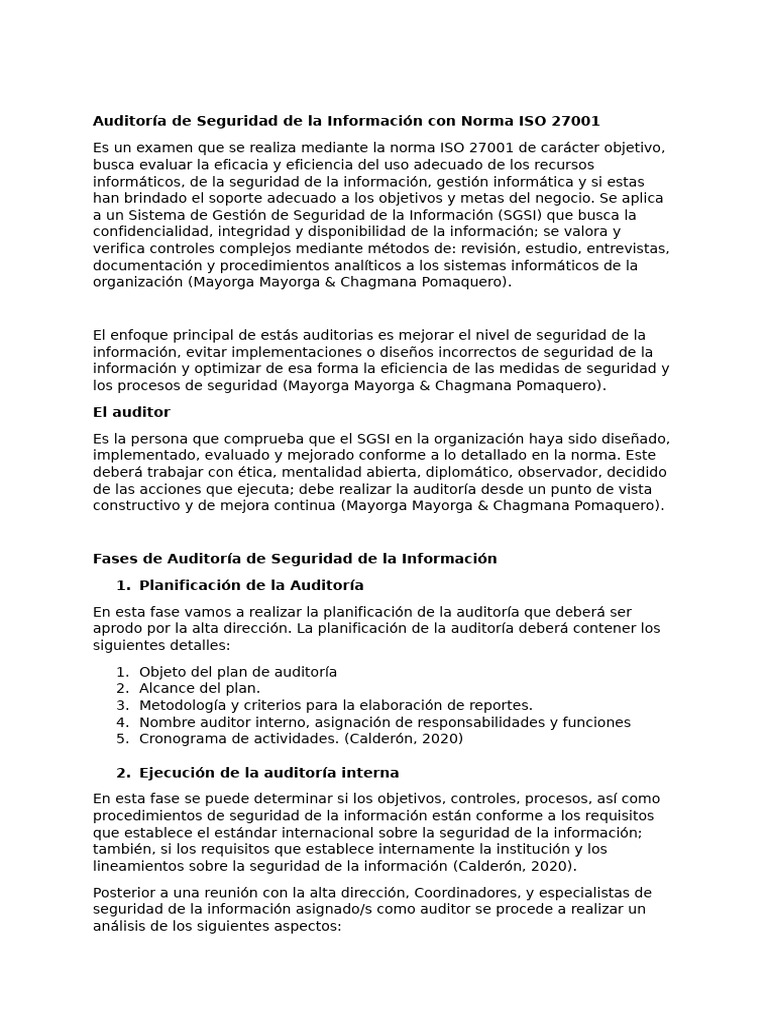 Auditoría de Seguridad de La Información Con Norma ISO 27001 | PDF