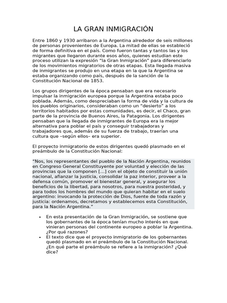 La Gran Inmigración | PDF