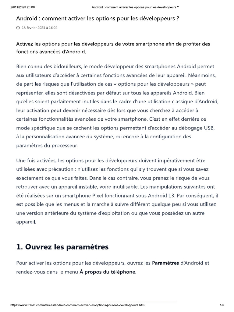 Android - Comment Activer Les Options Pour Les Développeurs | PDF