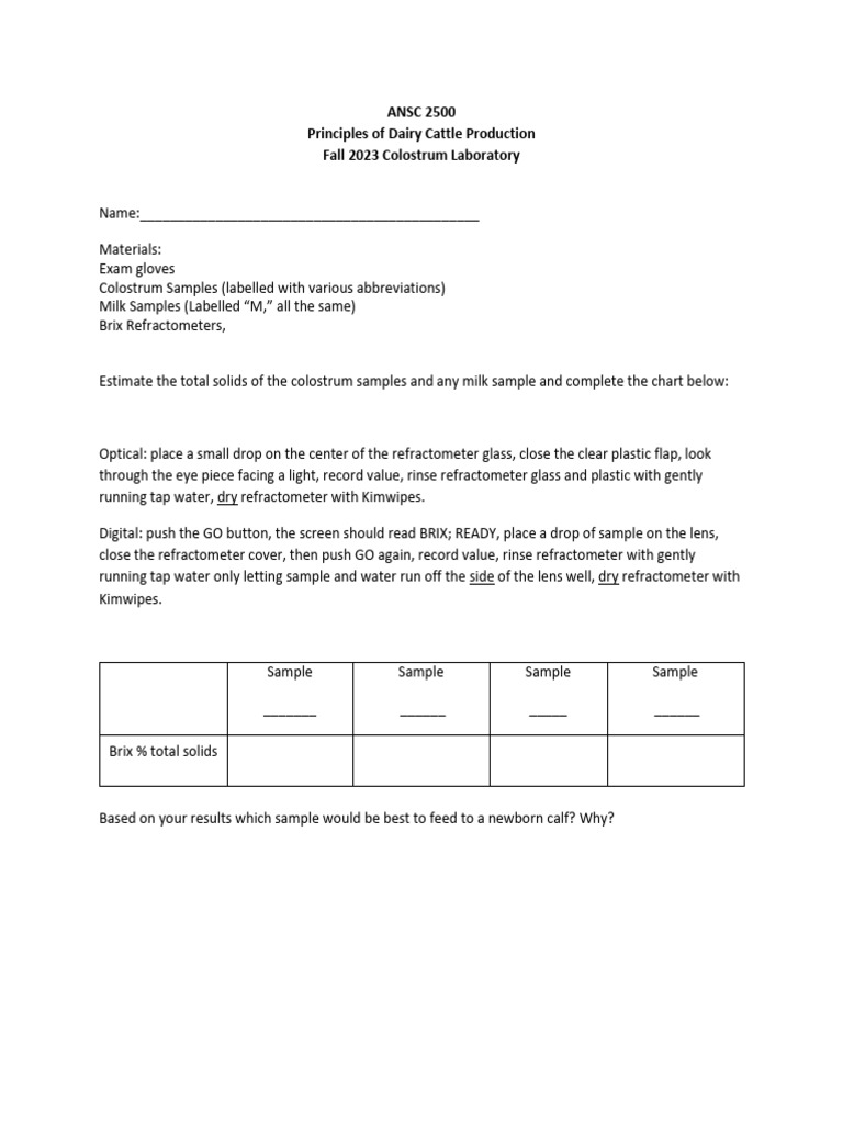 7 Colostrum Lab Handout | PDF