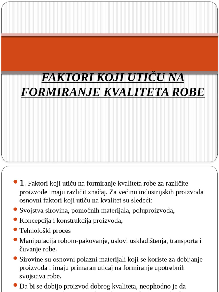 Faktori Koji Utiču Na Formiranje Kvaliteta Robe | PDF