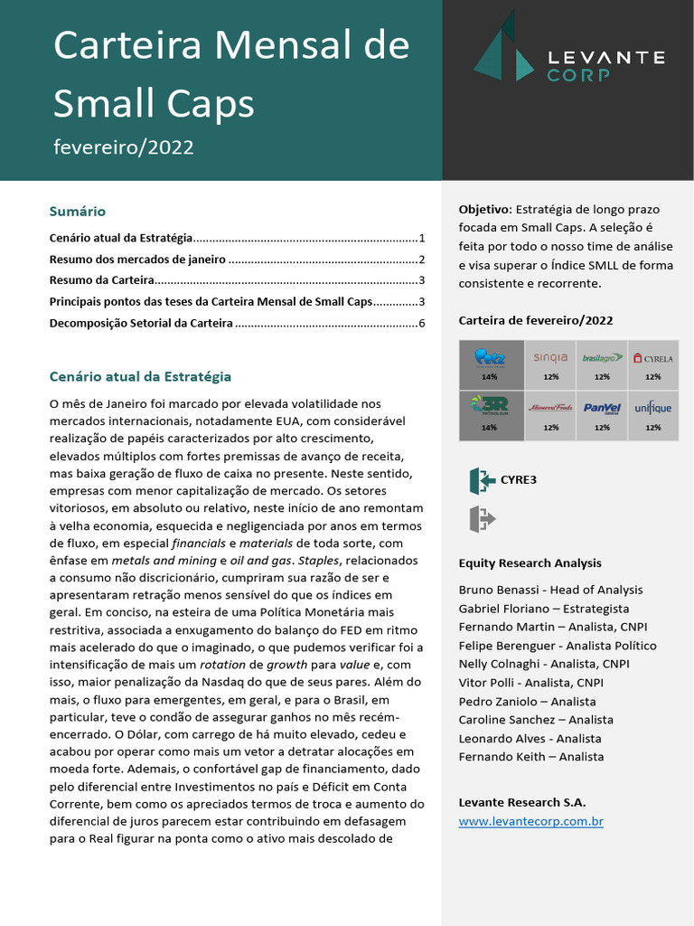 Carteira Mensal de Small Caps - Fevereiro | PDF