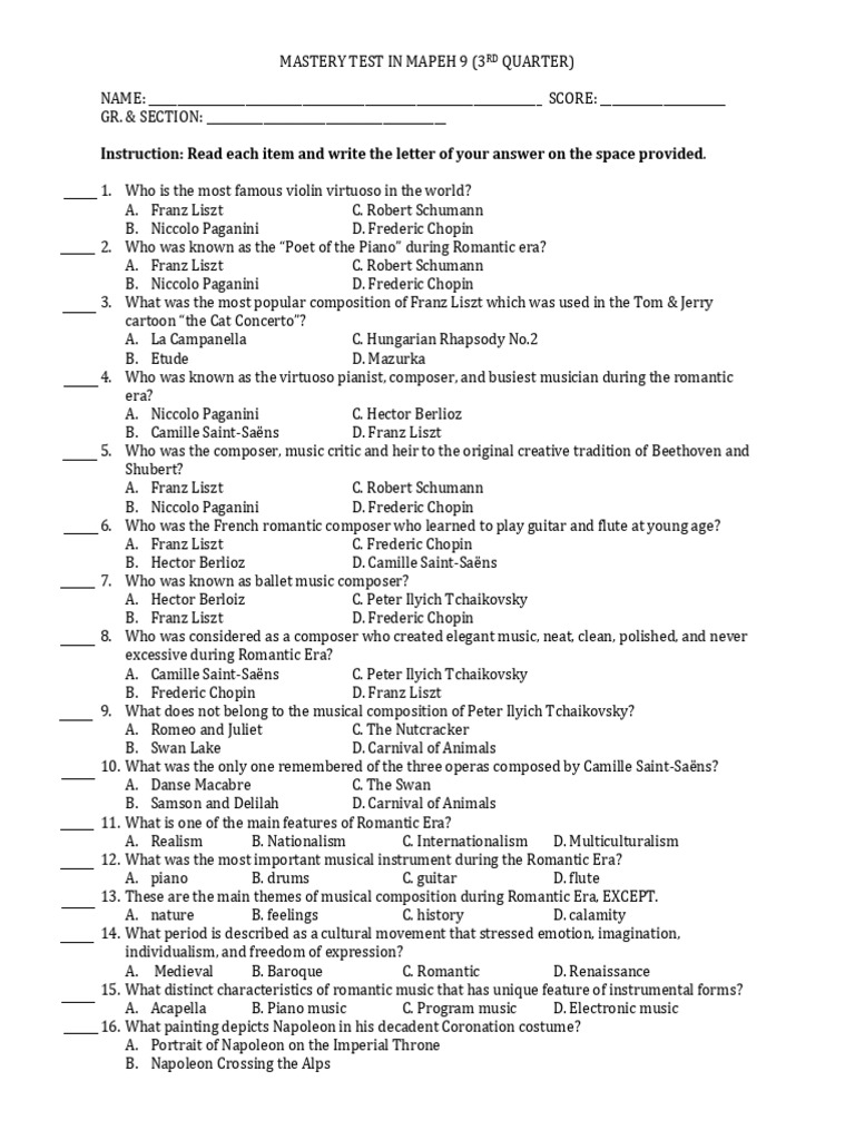 Mastery Test Quarter 3 | PDF