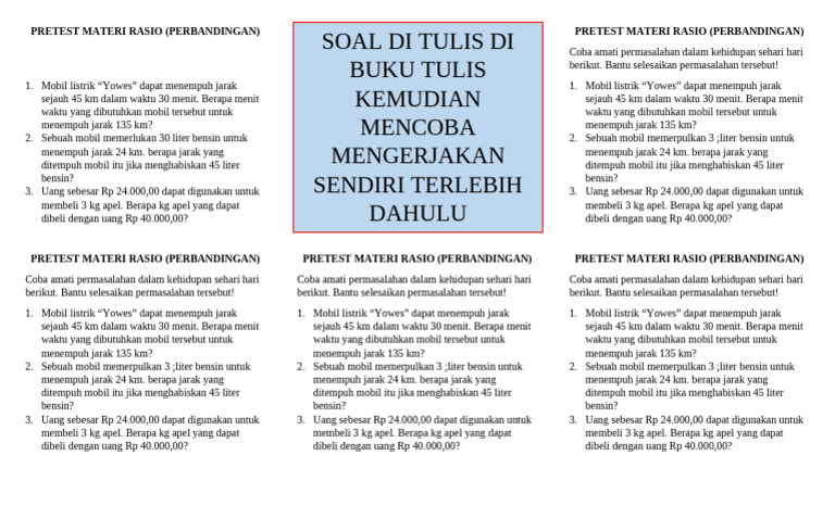 Pretest Materi Rasio | PDF