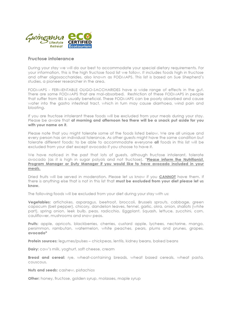 Handout - Fructose Intolerance | PDF