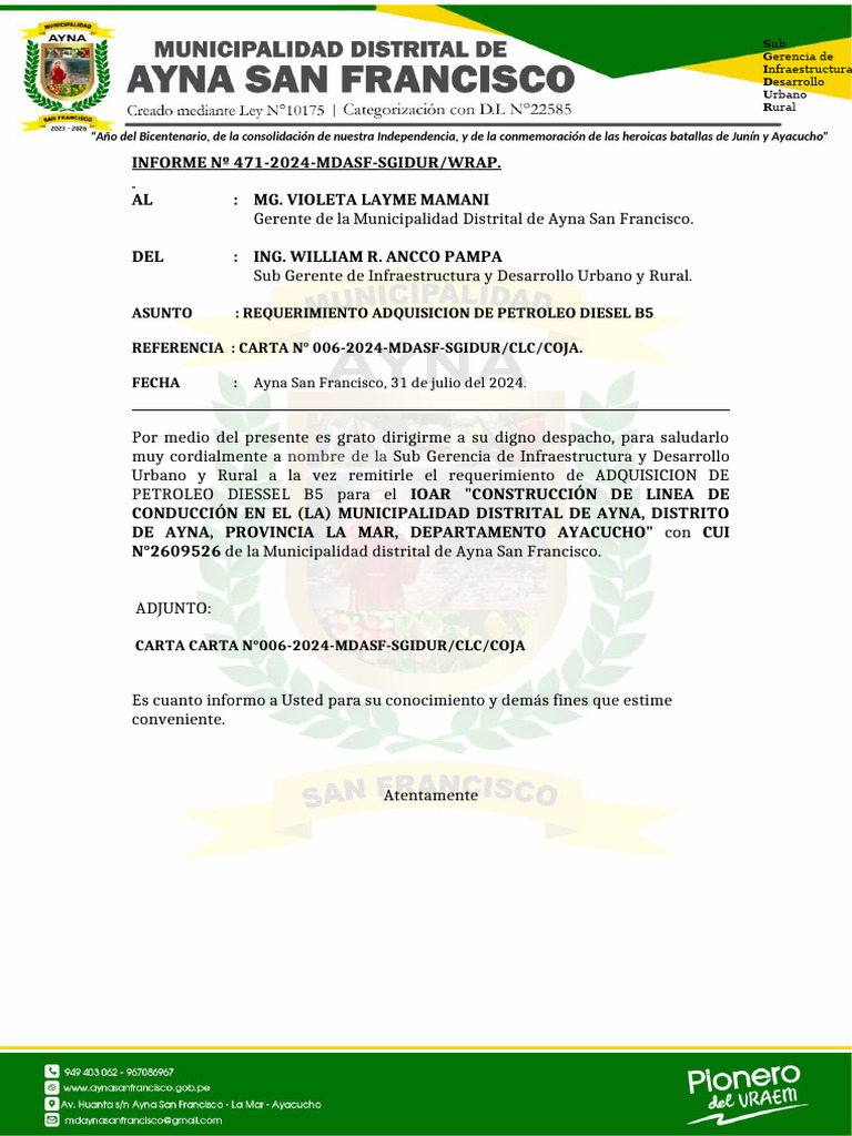 Informe #353 Requerimiento de Asistente Administrativo DGRD | PDF