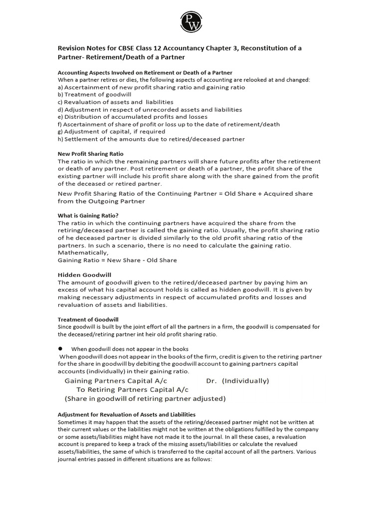 Revision Notes For Cbse Class 12 Accountancy Chapter 3 1 | PDF