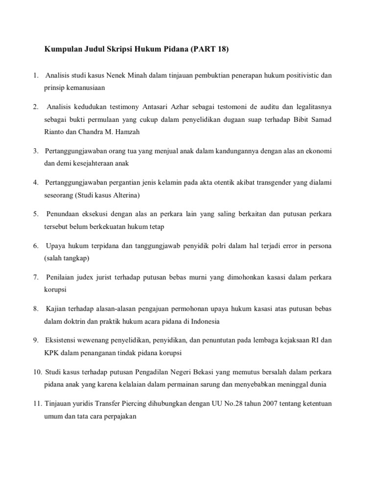 Kumpulan Judul Skripsi Hukum Pidana