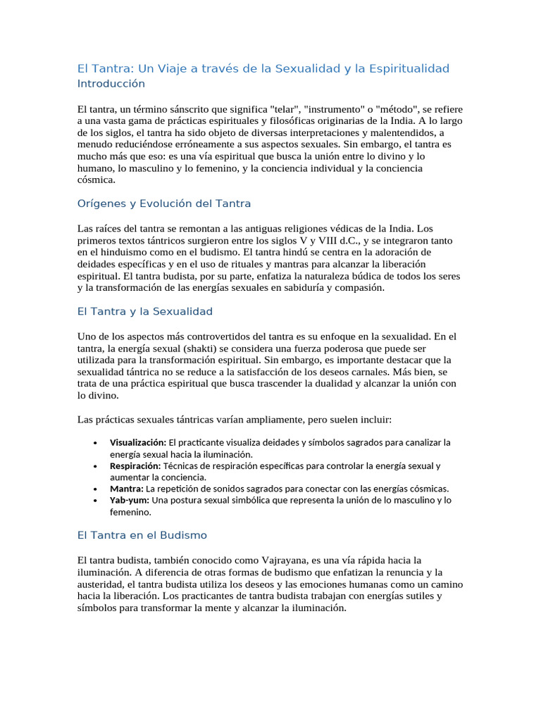 El Tantra Un Viaje A Través de La Sexualidad y La Espiritualidad | PDF