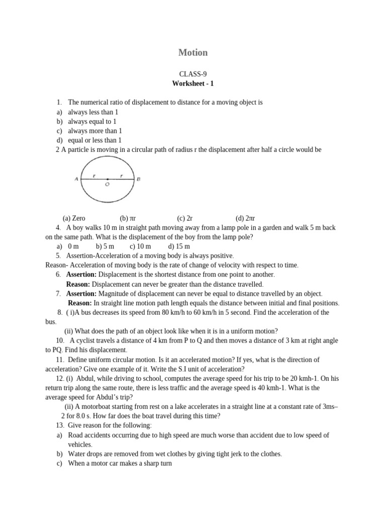 Motion (Worksheet 1) | PDF