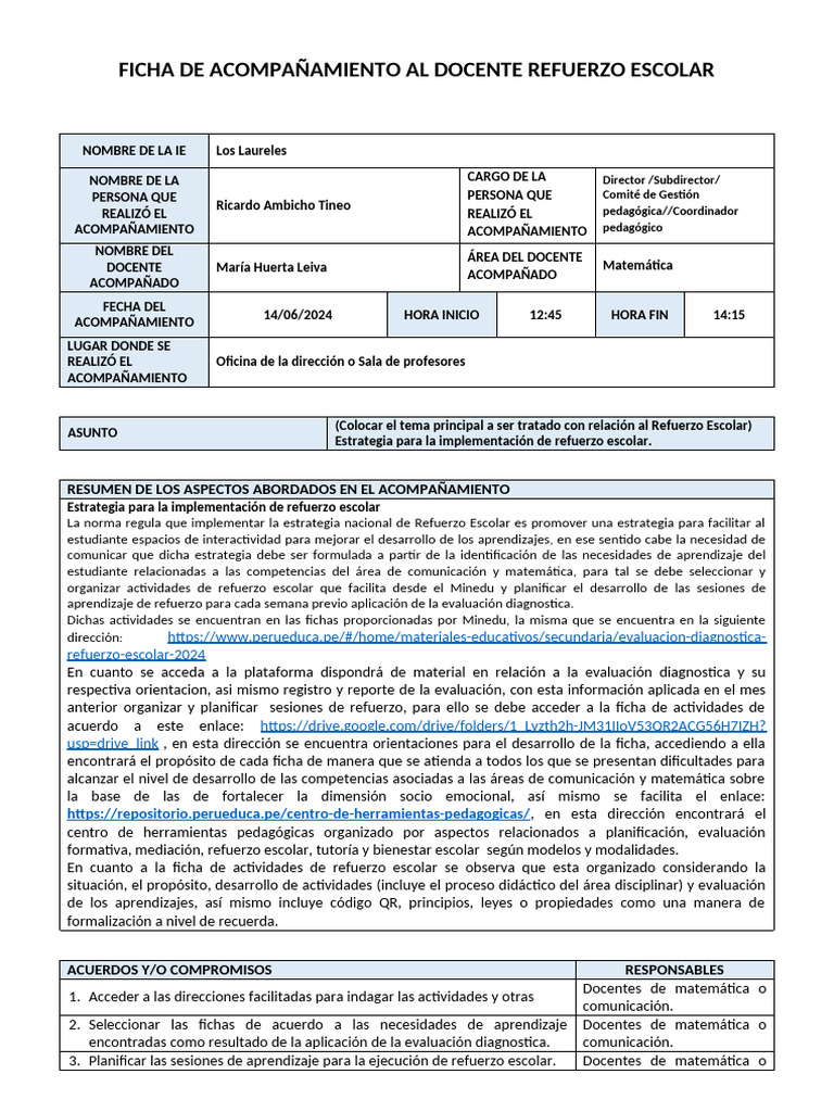 Ficha de Acompañamiento Al Docente Re - 2 | PDF