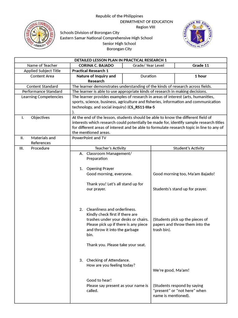 Job Embedded Learning in Research Class | PDF | Teachers | Lesson Plan