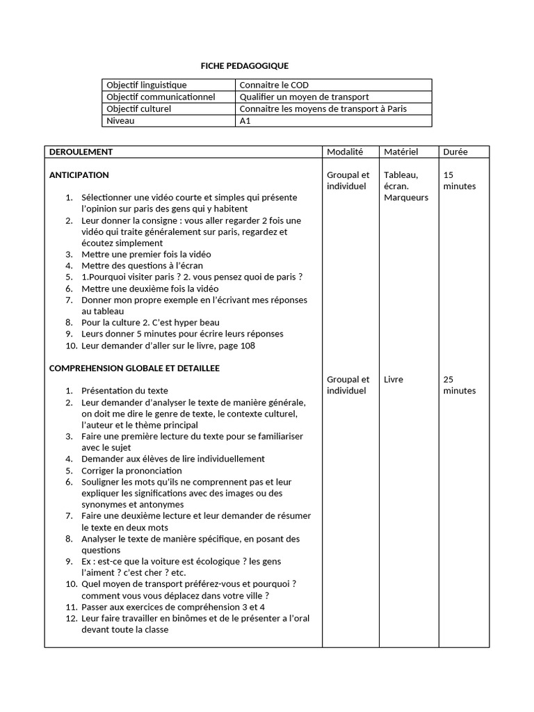 FICHE PEDAGOGIQUE PDF