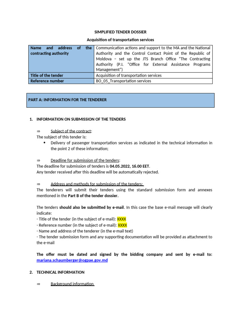 Transportation Services Tender Dossier | PDF | Breach Of Contract ...