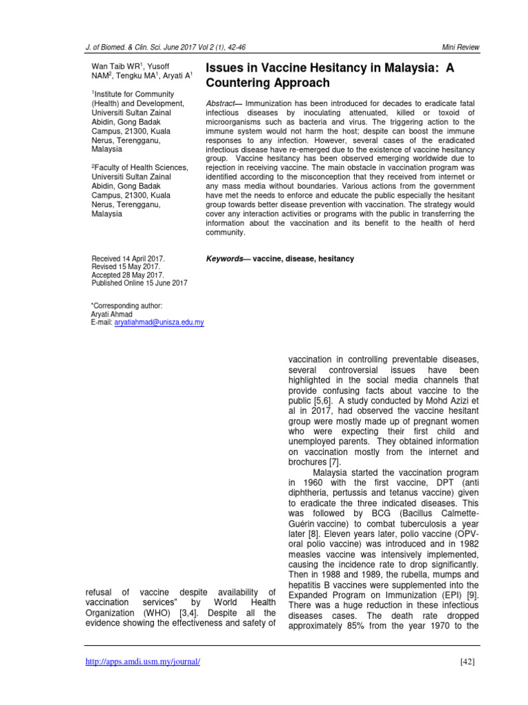 Issues in Vaccine Hesitancy in Malaysia | PDF