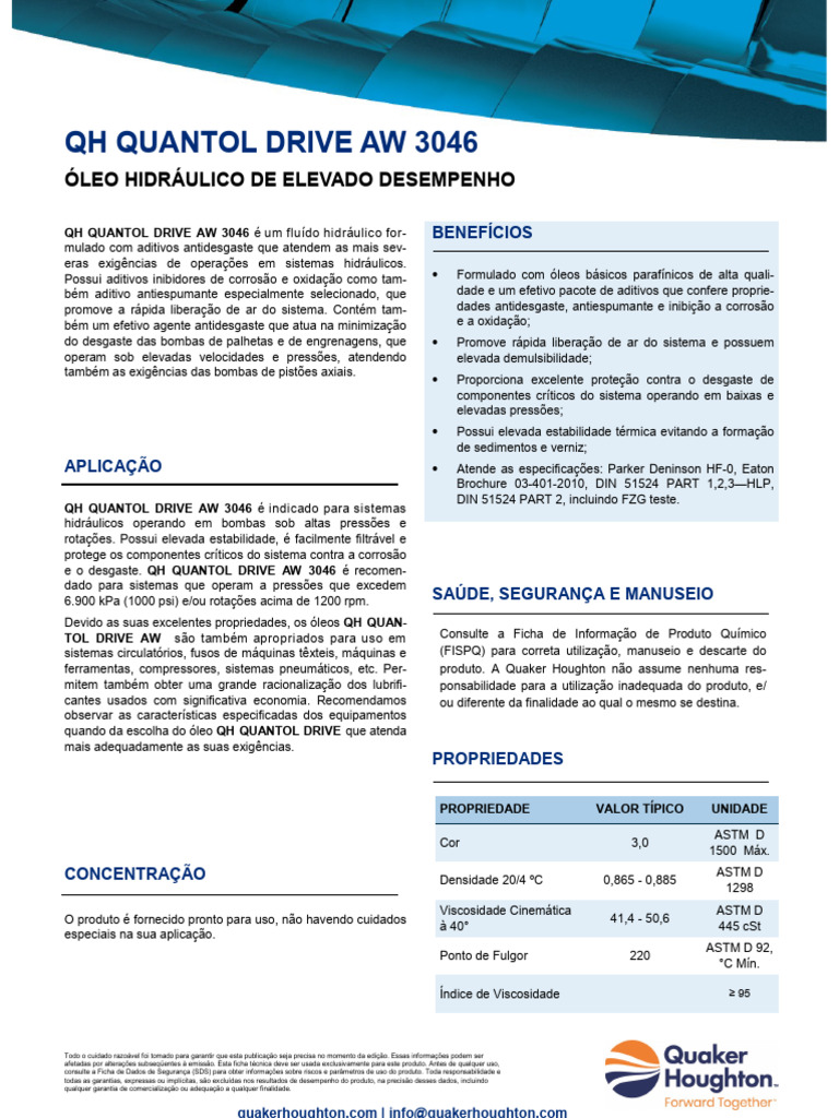 Boletim Tecnico Quantol Drive Aw 3046 76121bae8a | PDF