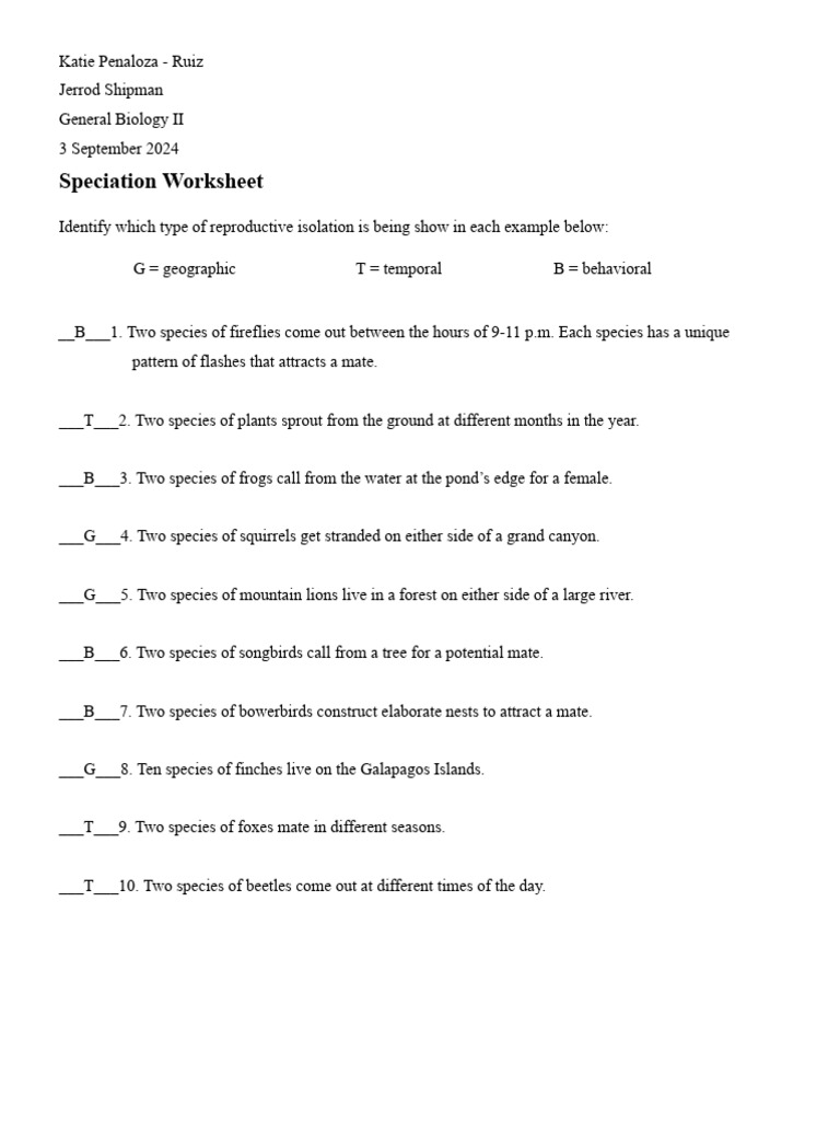 Speciation Worksheet and Answer Key | PDF | Home & Garden | Science ...