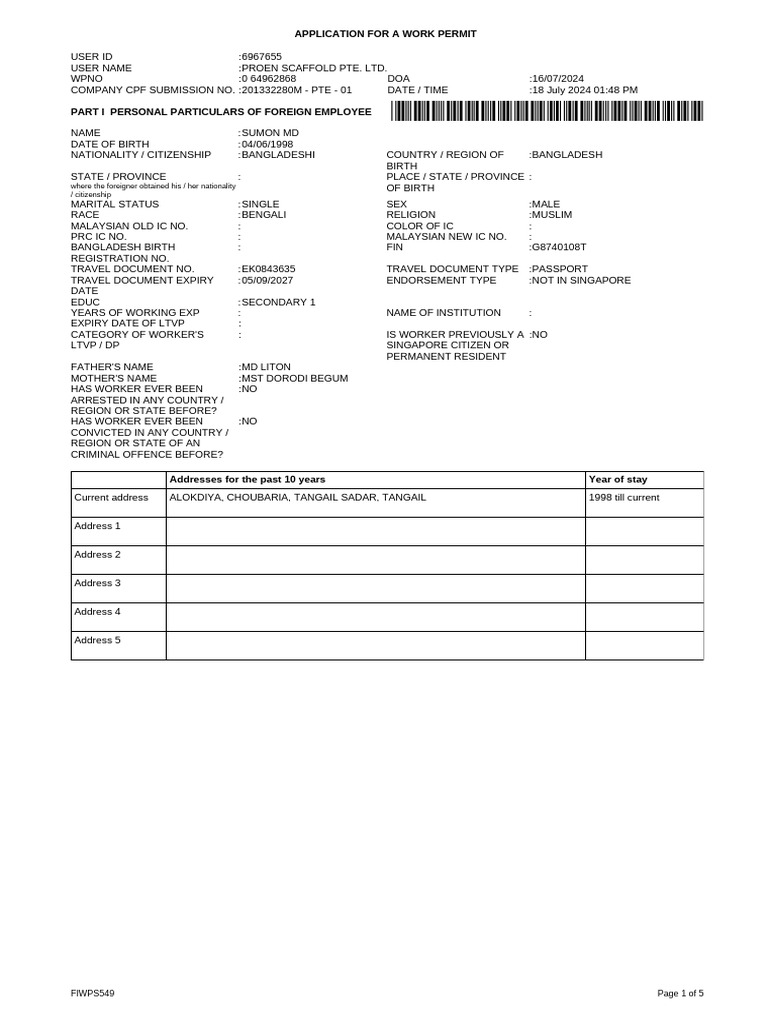 Sumon MD-Application Work Permit | PDF | Employment | Justice