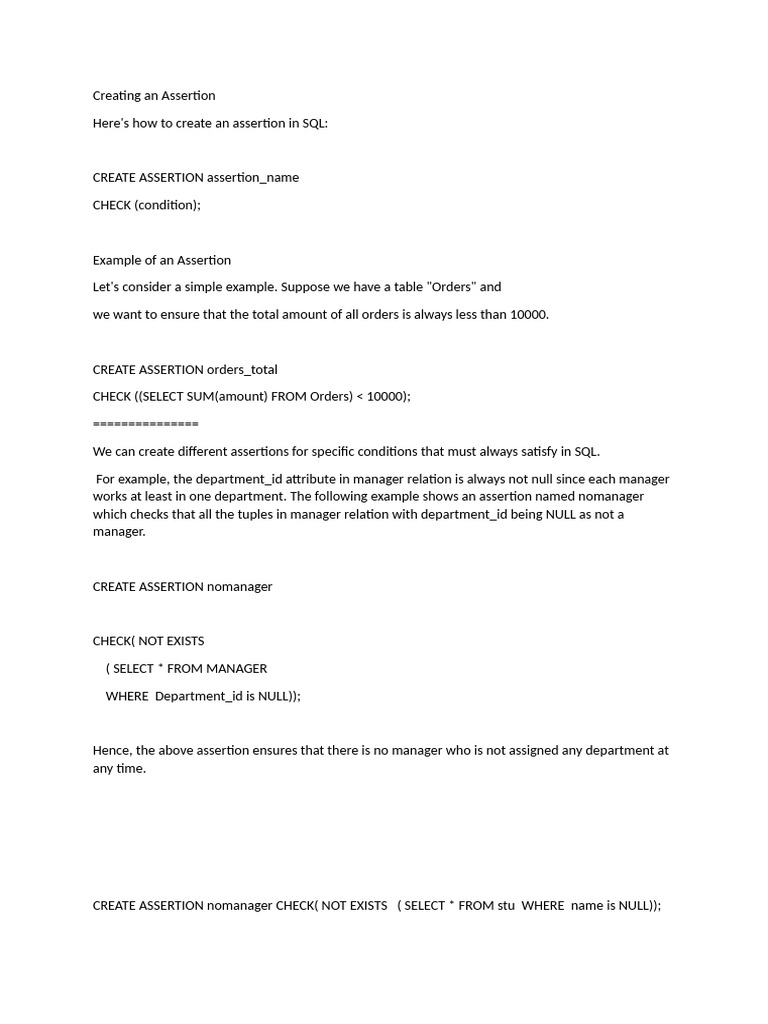 Creating SQL Assertions Explained | PDF