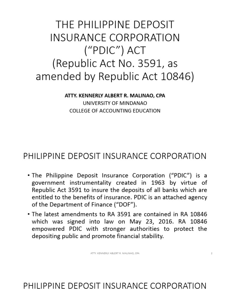 Lecture Notes On PDIC Act | PDF | Banks | Deposit Account
