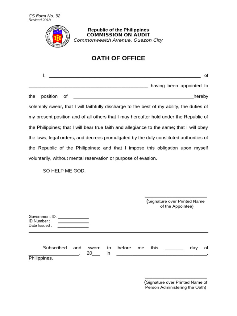 Oath of office cs form no 32 revised 2018 pdf