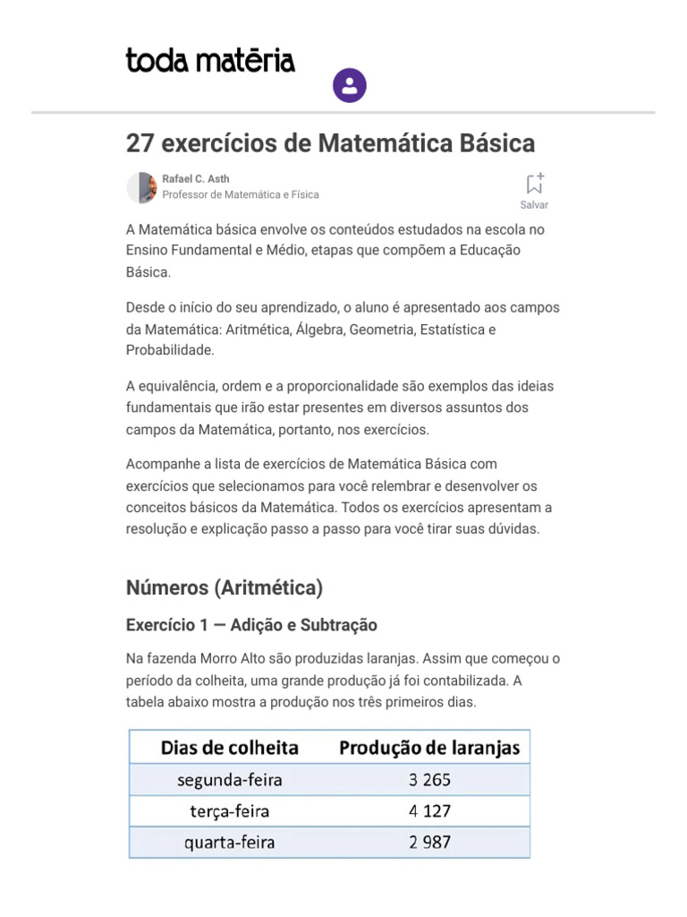 27 Exercícios de Matemática Básica - Toda Matéria | PDF