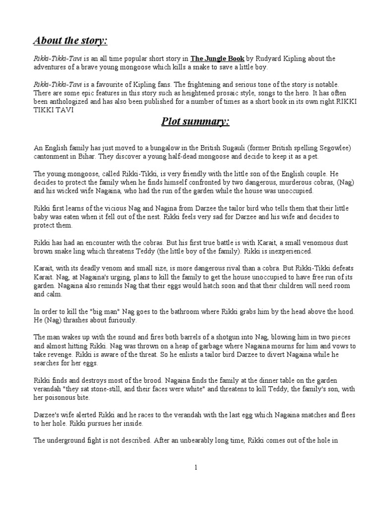 Rikki Tikki Tavi Anthropomorphism Courage