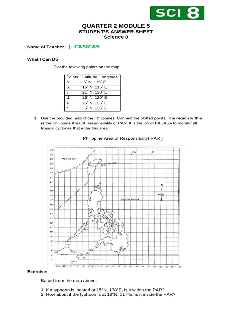 Science 8 q2 Week 5 Answer Sheet | PDF