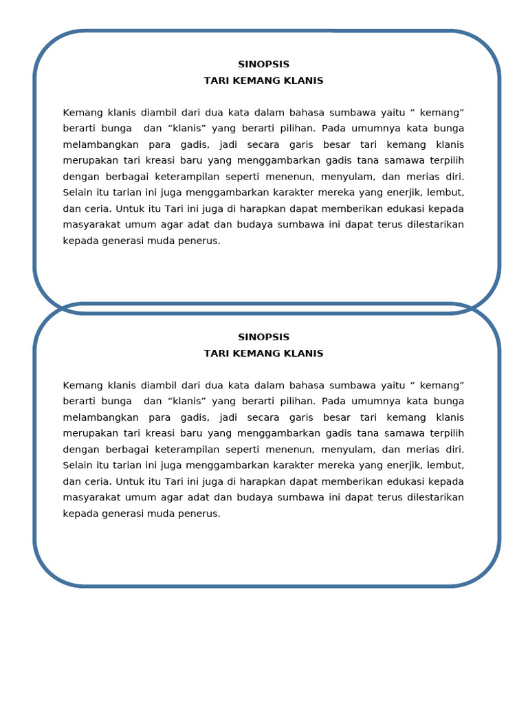 SINOPSIS Tari Klanis | PDF