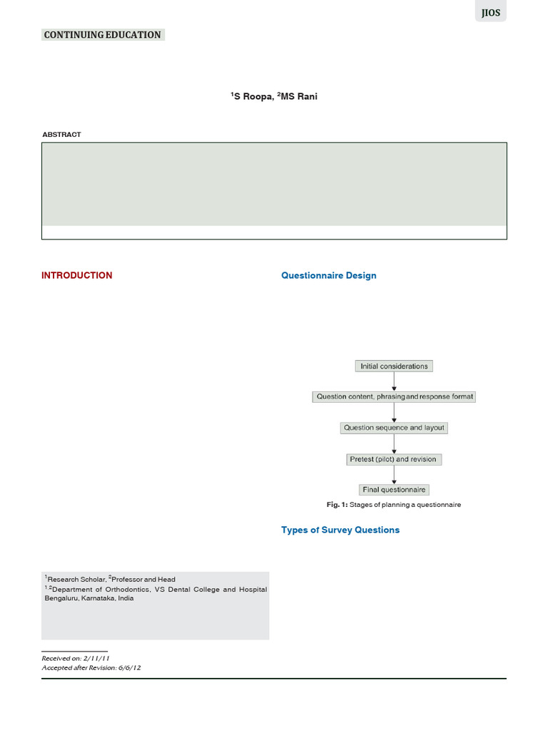 Roopa Rani 2012 Questionnaire Designing For A Survey | PDF