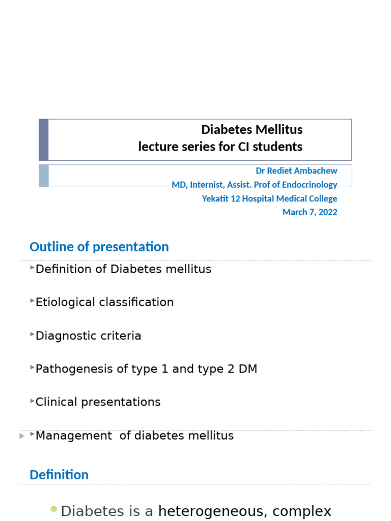 DM Lecture DR Rediet C1 Yekatit | PDF | Diabetes | Self-Improvement