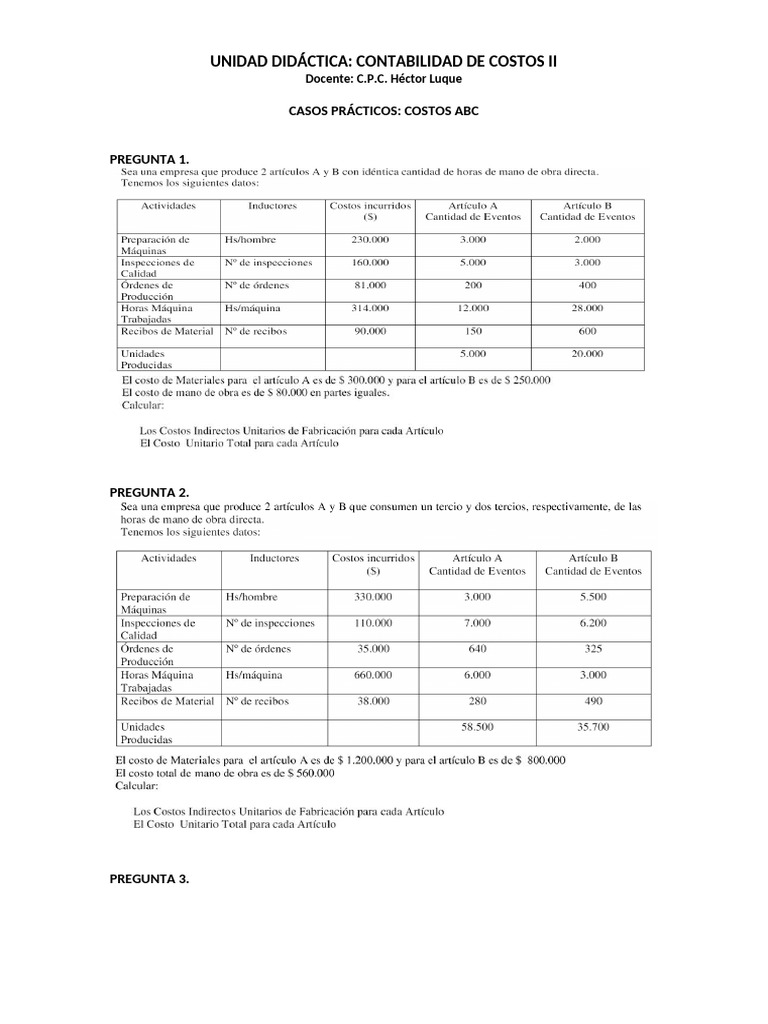 Ejercicios costos abc pdf