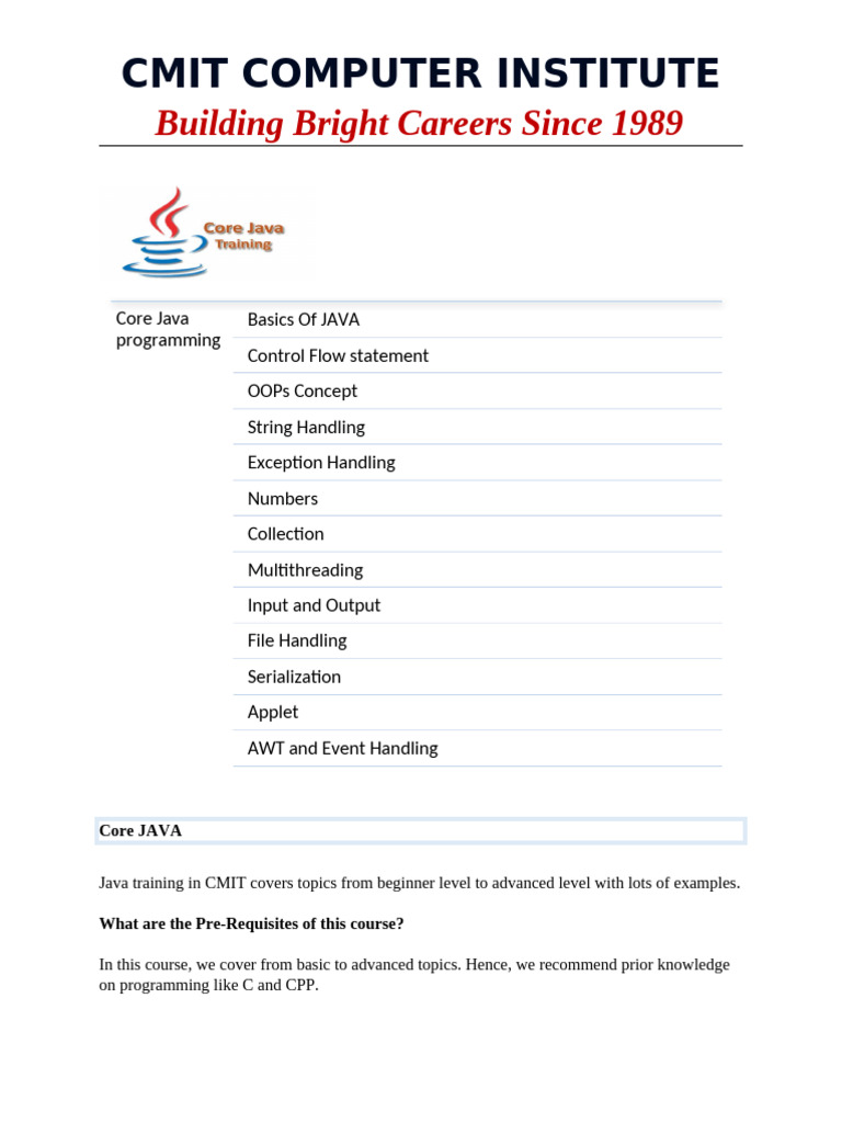 Modified Java Syllabus (KIRTI) | PDF