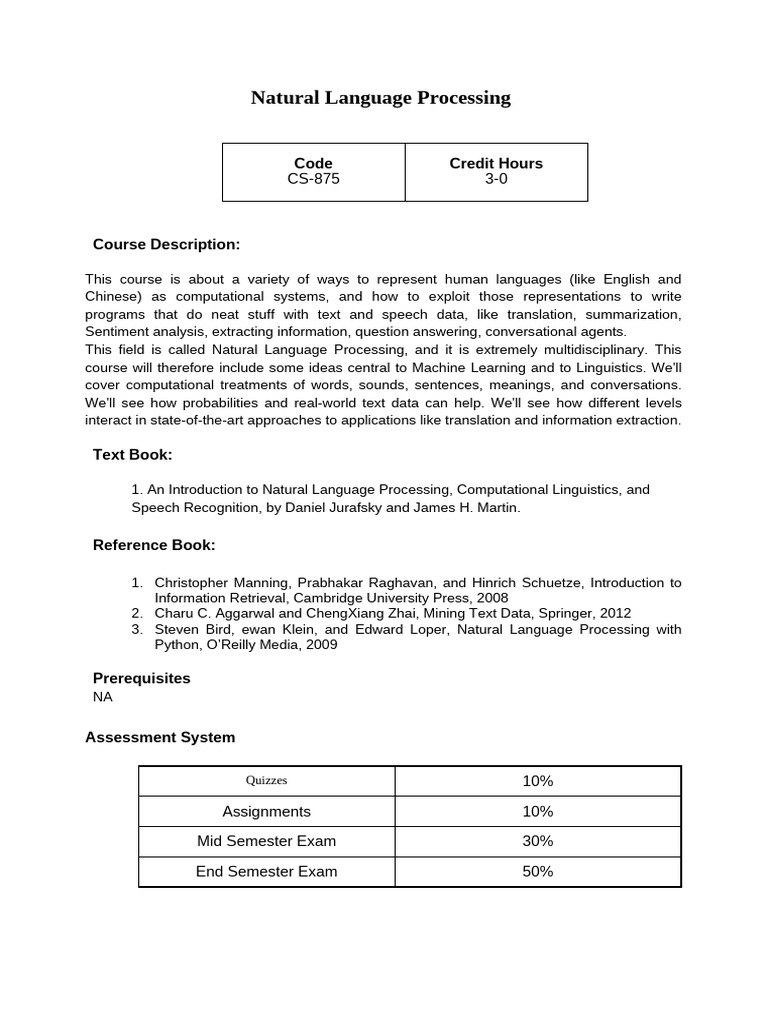 CS 875 Natural Language Processing | PDF