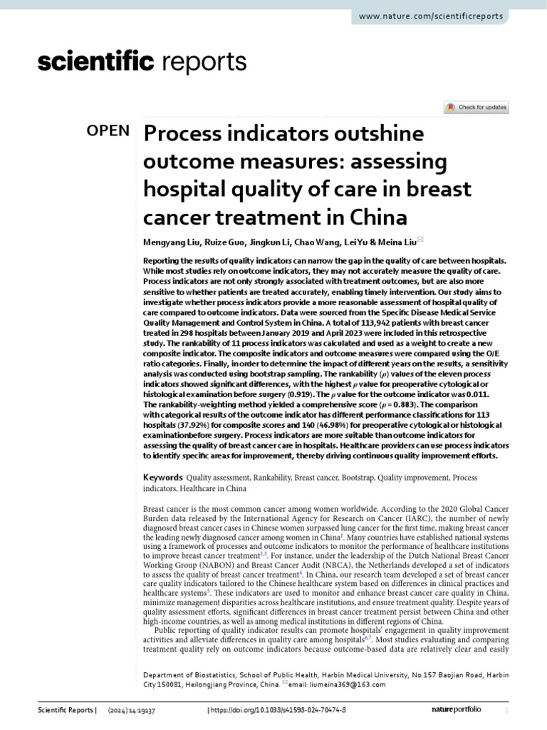Process Indicators in Breast Cancer Care Quality | PDF | Breast Cancer ...