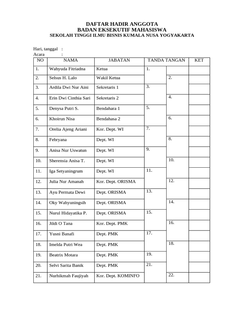 Daftar Hadir Anggota-1 | PDF