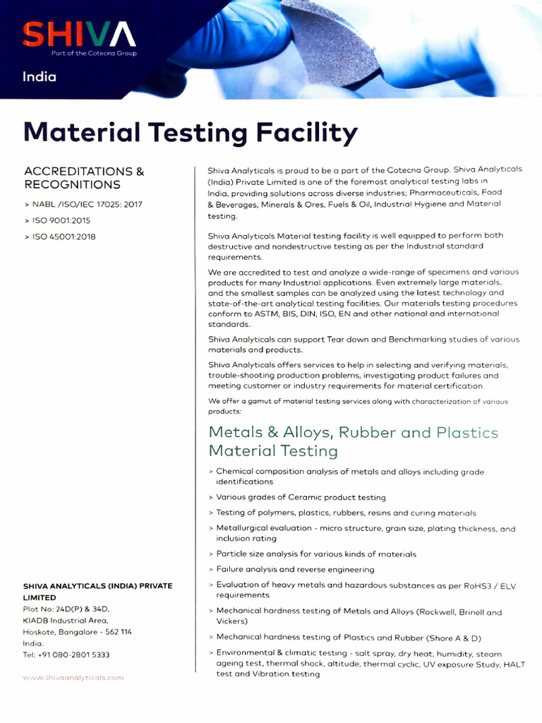 Material Testing Facility - Shiva Analytical Lab | PDF