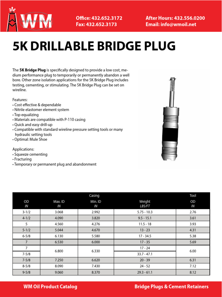 5K Drillable Bridge Plug Specifications | PDF