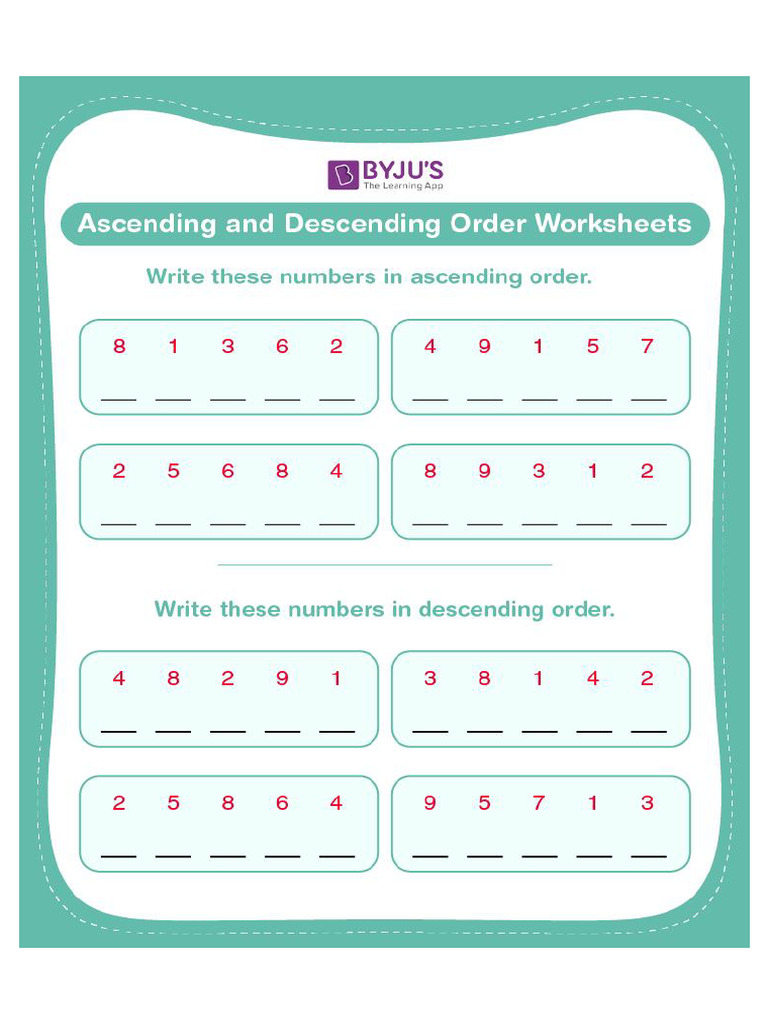 Ascending and Descending Order Worksheets 01 | PDF