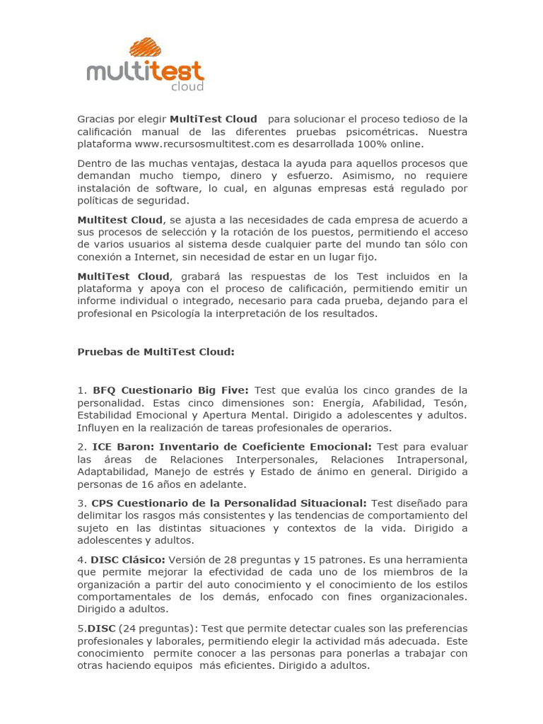 Descripción Pruebas Multitest Cloud | PDF