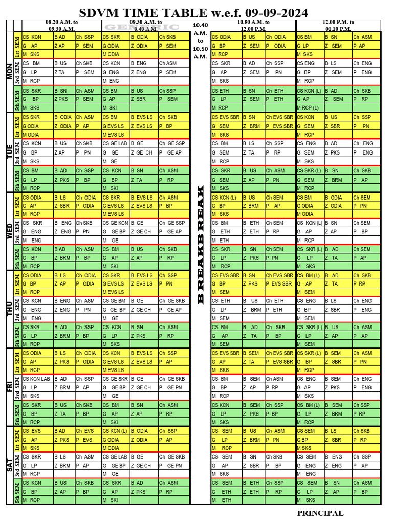 Time Table 09.09.2024 - 2 | PDF