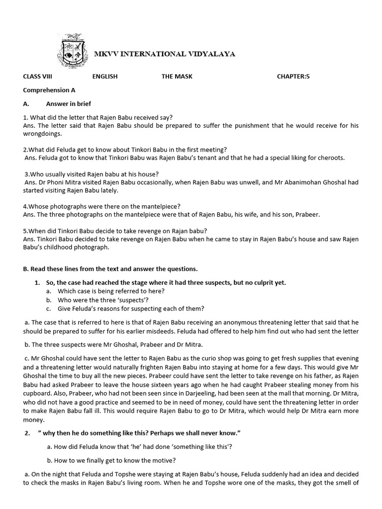 Class 8 the mask pdf
