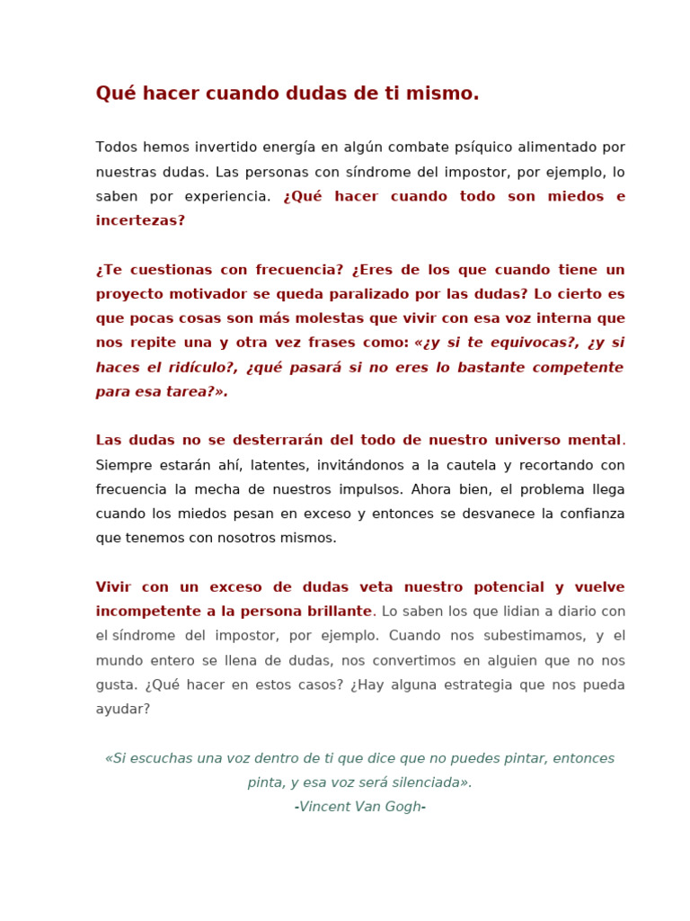 Qué Hacer Cuando Dudas De Ti Mismo Pdf