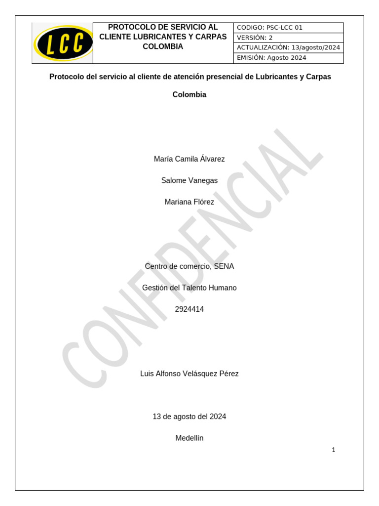 Protocolo de Servicio Al Cliente de Atención Presencial | PDF | Calidad ...