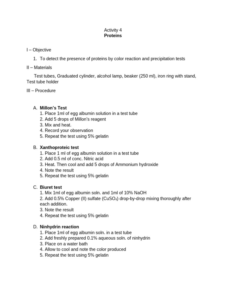Activity 4 - Proteins | PDF