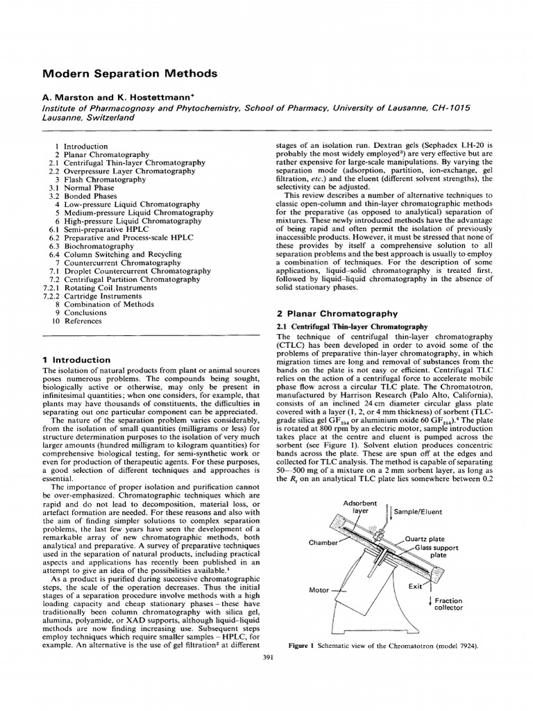 Modern Separation Methods: Marston and Hostettmann | PDF